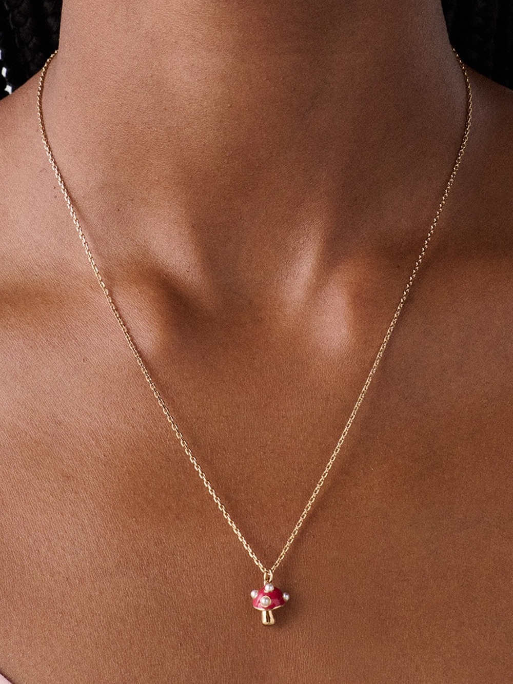 kate spade Gold Necklace with red Mushroom Charm